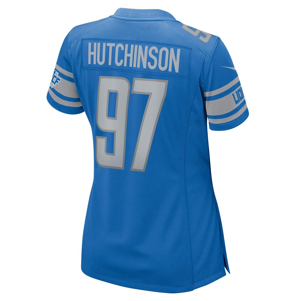 Women's Detroit Lions #97 Aidan Hutchinson Blue Game Jersey Women's Detroit Lions #97 Aidan Hutchinson Blue Game Jersey