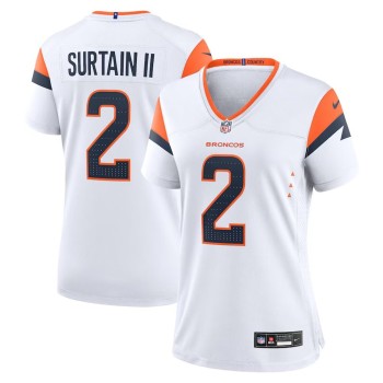 Women's Denver Broncos #2 Patrick Surtain II White Mile High Collection Game Jersey Women's Denver Broncos #2 Patrick Surtain II White Mile High Collection Game Jersey