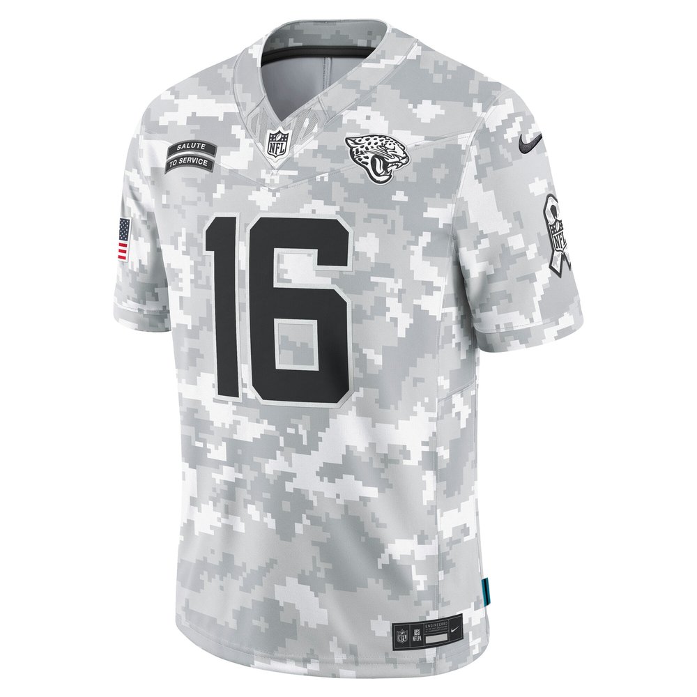 Men's Jacksonville Jaguars Trevor Lawrence Arctic Camo 2024 Salute to Service Limited Jersey Men's Jacksonville Jaguars Trevor Lawrence Arctic Camo 2024 Salute to Service Limited Jersey