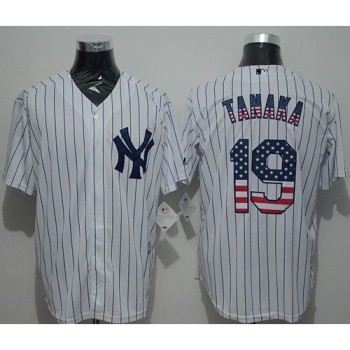 Yankees #19 Masahiro Tanaka White Strip USA Flag Fashion Stitched MLB Jersey Yankees #19 Masahiro Tanaka White Strip USA Flag Fashion Stitched MLB Jersey