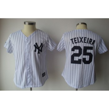 Yankees #25 Mark Teixeira White Strip Women's Fashion Stitched MLB Jersey