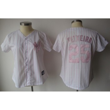 Yankees #25 Mark Teixeira White With Pink Strip Women's Fashion Stitched MLB Jersey Yankees #25 Mark Teixeira White With Pink Strip Women's Fashion Stitched MLB Jersey