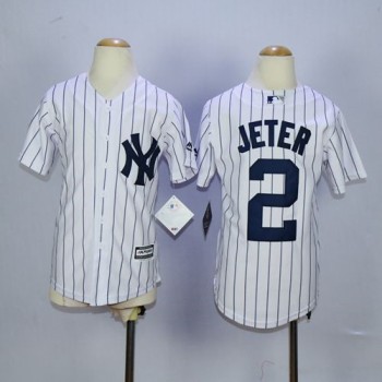 Yankees #2 Derek Jeter White Name Back Stitched Youth MLB Jersey Yankees #2 Derek Jeter White Name Back Stitched Youth MLB Jersey