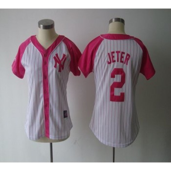 Yankees #2 Derek Jeter White/Pink Women's Splash Fashion Stitched MLB Jersey Yankees #2 Derek Jeter White/Pink Women's Splash Fashion Stitched MLB Jersey