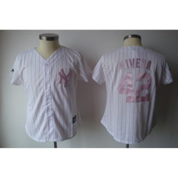 Yankees #42 Mariano Rivera White With Pink Strip Women's Fashion Stitched MLB Jersey