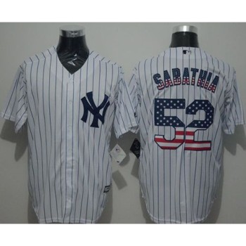 Yankees #52 C.C. Sabathia White Strip USA Flag Fashion Stitched MLB Jersey