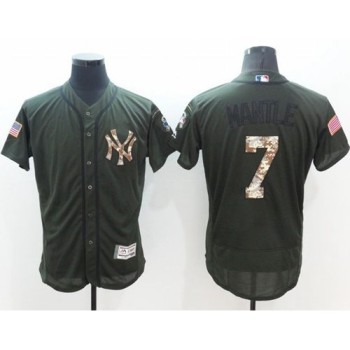 Yankees #7 Mickey Mantle Green Flexbase Authentic Collection Salute to Service Stitched MLB Jersey Yankees #7 Mickey Mantle Green Flexbase Authentic Collection Salute to Service Stitched MLB Jersey