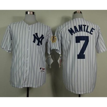 Yankees #7 Mickey Mantle White 75TH Throwback Stitched MLB Jersey Yankees #7 Mickey Mantle White 75TH Throwback Stitched MLB Jersey