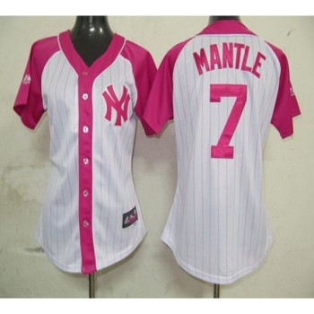Yankees #7 Mickey Mantle White/Pink Women's Splash Fashion Stitched MLB Jersey Yankees #7 Mickey Mantle White/Pink Women's Splash Fashion Stitched MLB Jersey