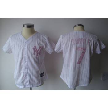 Yankees #7 Mickey Mantle White With Pink Strip Women's Fashion Stitched MLB Jersey Yankees #7 Mickey Mantle White With Pink Strip Women's Fashion Stitched MLB Jersey