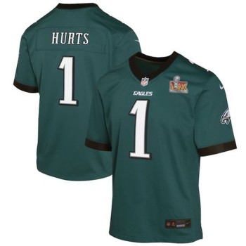 Youth Philadelphia Eagles #1 Jalen Hurts Midnight Green Super Bowl LIX Game Player Jersey Youth Philadelphia Eagles #1 Jalen Hurts Midnight Green Super Bowl LIX Game Player Jersey