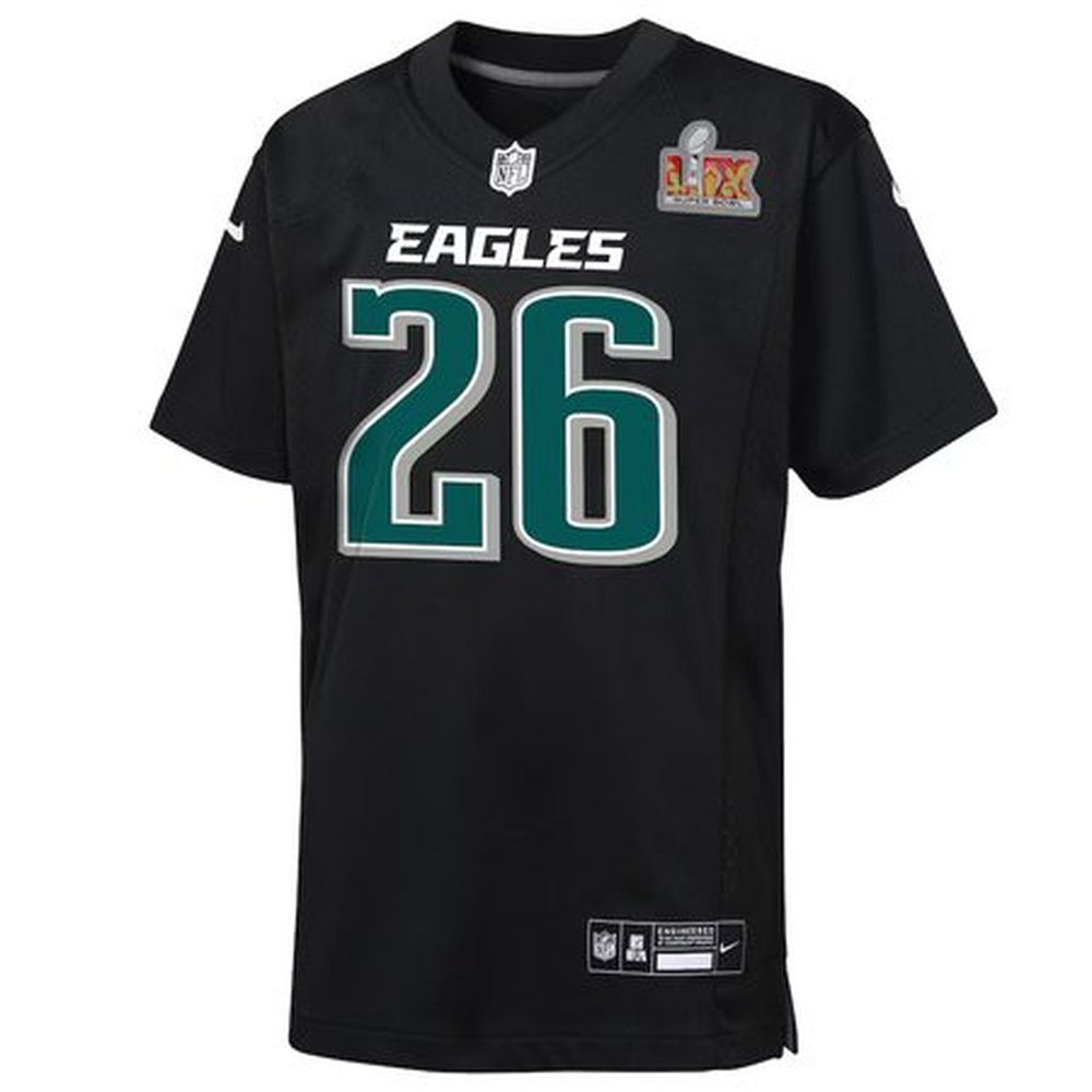 Youth Philadelphia Eagles #26 Saquon Barkley Carbon Black Super Bowl LIX Patch Fashion Game Player Jersey Youth Philadelphia Eagles #26 Saquon Barkley Carbon Black Super Bowl LIX Patch Fashion Game Player Jersey
