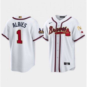 Youth Atlanta Braves #1 Ozzie Albies 2022 White/Gold World Series Champions Program Cool Base Stitched Jersey Youth Atlanta Braves #1 Ozzie Albies 2022 White/Gold World Series Champions Program Cool Base Stitched Jersey