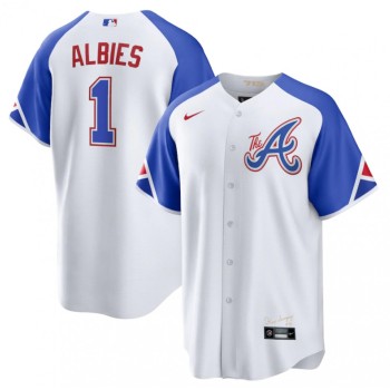 Youth Atlanta Braves #1 Ozzie Albies White 2023 City Connect Stitched Baseball Jersey Youth Atlanta Braves #1 Ozzie Albies White 2023 City Connect Stitched Baseball Jersey