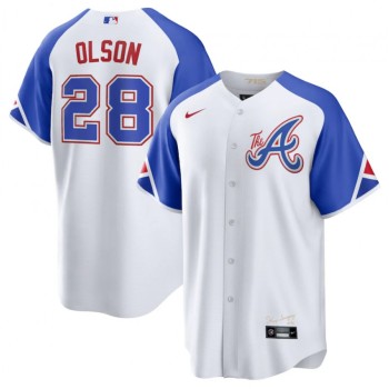 Youth Atlanta Braves #28 Matt Olson White 2023 City Connect Stitched Baseball Jersey Youth Atlanta Braves #28 Matt Olson White 2023 City Connect Stitched Baseball Jersey