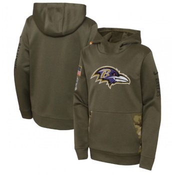 Youth Baltimore Ravens 2022 Olive Salute to Service Therma Performance Pullover Hoodie Youth Baltimore Ravens 2022 Olive Salute to Service Therma Performance Pullover Hoodie