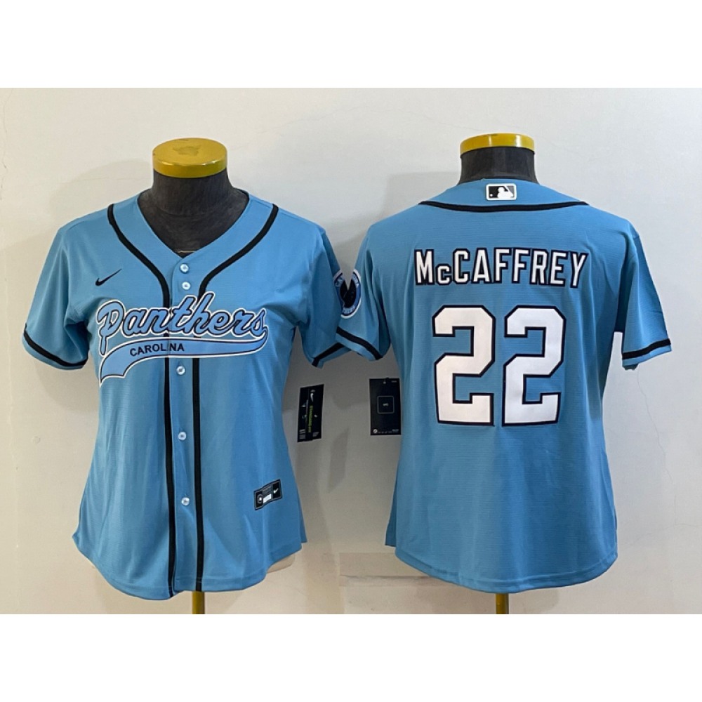 Youth Carolina Panthers #22 Christian McCaffrey Blue With Patch Cool Base Stitched Baseball Jersey