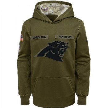 Youth Carolina Panthers Olive Salute to Service Pullover Performance NFL Hoodie Youth Carolina Panthers Olive Salute to Service Pullover Performance NFL Hoodie