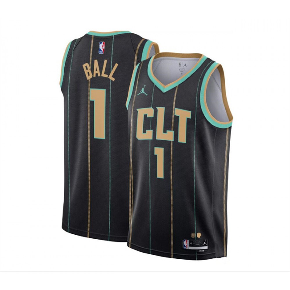Youth Charlotte Hornets #1 LaMelo Ball Black 2022/23 City Edition Stitched Basketball Jersey