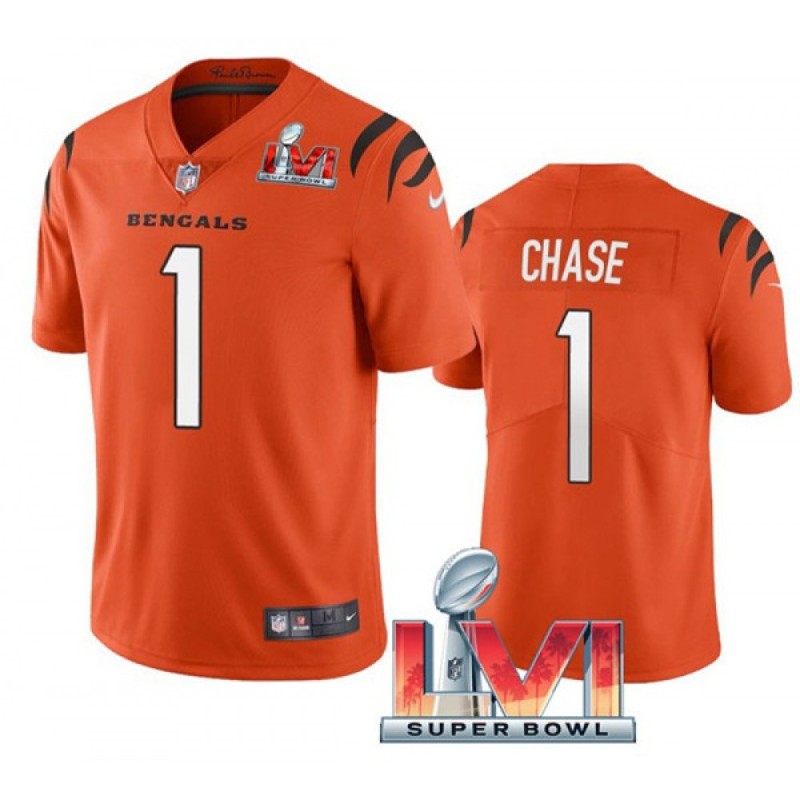 Youth Cincinnati Bengals #1 Ja'Marr Chase 2022 Orange Super Bowl LVI Vapor Limited Stitched Jersey Youth Cincinnati Bengals #1 Ja'Marr Chase 2022 Orange Super Bowl LVI Vapor Limited Stitched Jersey