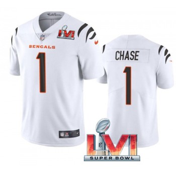 Youth Cincinnati Bengals #1 Ja'Marr Chase 2022 White Super Bowl LVI Vapor Limited Stitched Jersey Youth Cincinnati Bengals #1 Ja'Marr Chase 2022 White Super Bowl LVI Vapor Limited Stitched Jersey