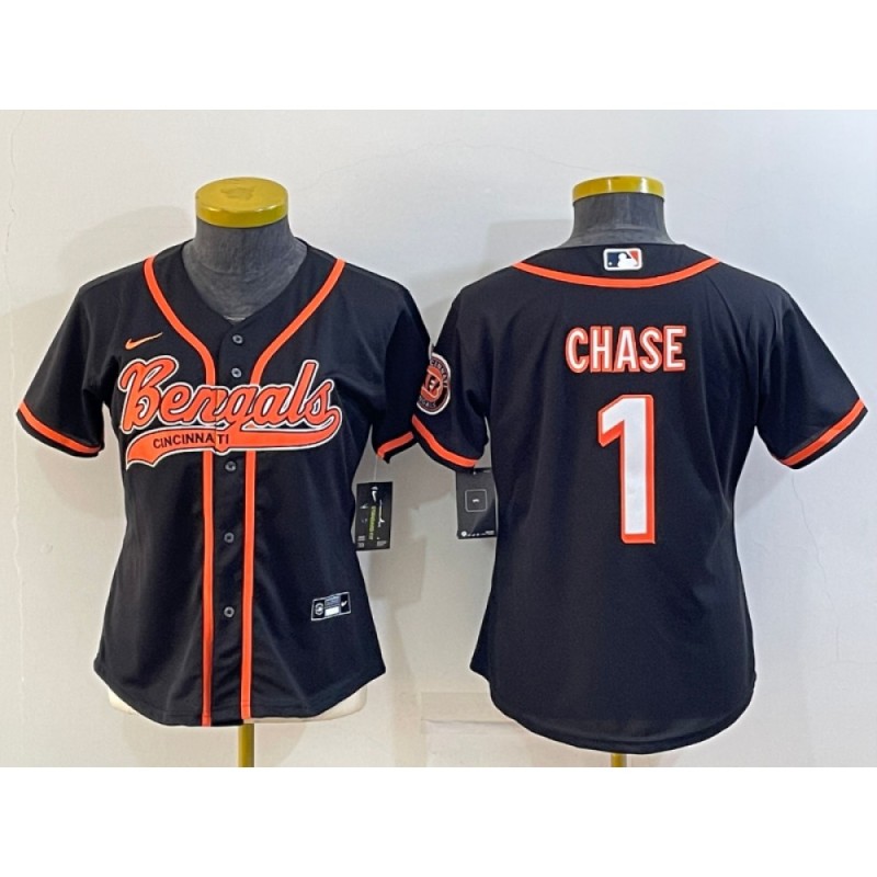 Youth Cincinnati Bengals #1 Ja'Marr Chase Black With Patch Cool Base Stitched Baseball Jersey Youth Cincinnati Bengals #1 Ja'Marr Chase Black With Patch Cool Base Stitched Baseball Jersey