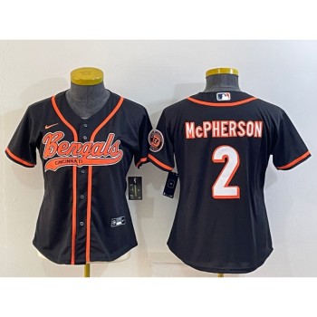 Youth Cincinnati Bengals #2 Evan McPherson Black With Patch Cool Base Stitched Baseball Jersey Youth Cincinnati Bengals #2 Evan McPherson Black With Patch Cool Base Stitched Baseball Jersey