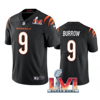 Youth Cincinnati Bengals #9 Joe Burrow 2022 Black Super Bowl LVI Vapor Limited Stitched Jersey Youth Cincinnati Bengals #9 Joe Burrow 2022 Black Super Bowl LVI Vapor Limited Stitched Jersey
