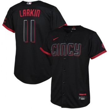 Youth Cincinnati Reds #11 Barry Larkin Black 2023 City Connect Stitched Baseball Jersey Youth Cincinnati Reds #11 Barry Larkin Black 2023 City Connect Stitched Baseball Jersey