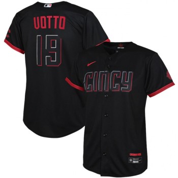 Youth Cincinnati Reds #19 Joey Votto Black 2023 City Connect Stitched Baseball Jersey Youth Cincinnati Reds #19 Joey Votto Black 2023 City Connect Stitched Baseball Jersey