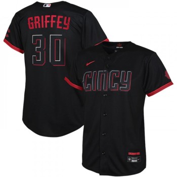 Youth Cincinnati Reds #30 Ken Griffey Jr. Black 2023 City Connect Stitched Baseball Jersey Youth Cincinnati Reds #30 Ken Griffey Jr. Black 2023 City Connect Stitched Baseball Jersey