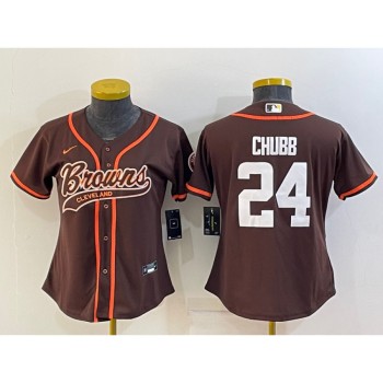 Youth Cleveland Browns #24 Nick Chubb Brown With Patch Cool Base Stitched Baseball Jersey Youth Cleveland Browns #24 Nick Chubb Brown With Patch Cool Base Stitched Baseball Jersey