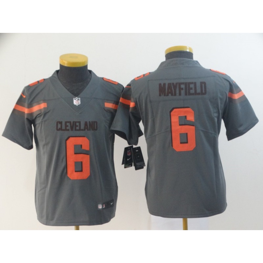 Youth Cleveland Browns #6 Baker Mayfield Gray Inverted Legend Stitched NFL Jersey