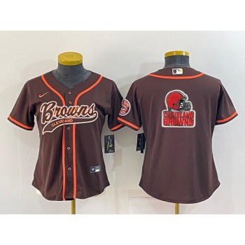 Youth Cleveland Browns Brown Team Big Logo With Patch Cool Base Stitched Baseball Jersey Youth Cleveland Browns Brown Team Big Logo With Patch Cool Base Stitched Baseball Jersey