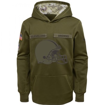 Youth Cleveland Browns Olive Salute to Service Pullover Performance NFL Hoodie Youth Cleveland Browns Olive Salute to Service Pullover Performance NFL Hoodie