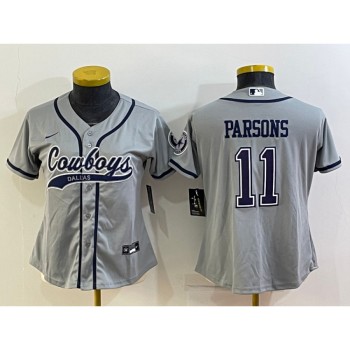 Youth Dallas Cowboys #11 Micah Parsons Grey With Patch Cool Base Stitched Baseball Jersey Youth Dallas Cowboys #11 Micah Parsons Grey With Patch Cool Base Stitched Baseball Jersey