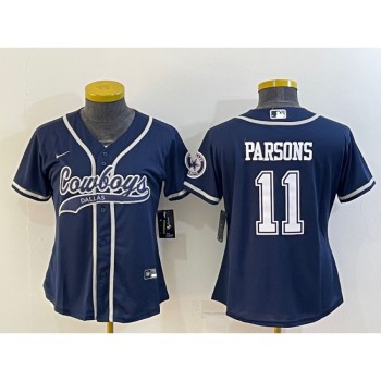 Youth Dallas Cowboys #11 Micah Parsons Navy With Patch Cool Base Stitched Baseball Jersey Youth Dallas Cowboys #11 Micah Parsons Navy With Patch Cool Base Stitched Baseball Jersey