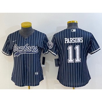 Youth Dallas Cowboys #11 Micah Parsons Navy With Patch Cool Base Stitched Baseball Jersey Youth Dallas Cowboys #11 Micah Parsons Navy With Patch Cool Base Stitched Baseball Jersey