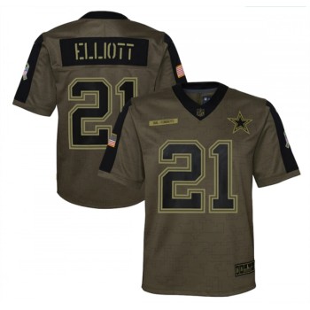 Youth Dallas Cowboys #21 Ezekiel Elliott 2021 Olive Salute To Service Limited Stitched Jersey Youth Dallas Cowboys #21 Ezekiel Elliott 2021 Olive Salute To Service Limited Stitched Jersey
