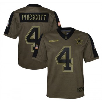 Youth Dallas Cowboys #4 Dak Prescott 2021 Olive Salute To Service Limited Stitched Jersey Youth Dallas Cowboys #4 Dak Prescott 2021 Olive Salute To Service Limited Stitched Jersey