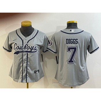 Youth Dallas Cowboys #7 Trevon Diggs Grey With Patch Cool Base Stitched Baseball Jersey Youth Dallas Cowboys #7 Trevon Diggs Grey With Patch Cool Base Stitched Baseball Jersey