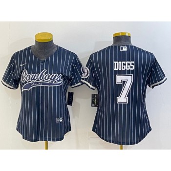 Youth Dallas Cowboys #7 Trevon Diggs Navy With Patch Cool Base Stitched Baseball Jersey Youth Dallas Cowboys #7 Trevon Diggs Navy With Patch Cool Base Stitched Baseball Jersey