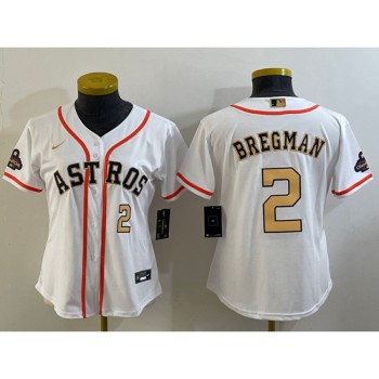 Youth Houston Astros #2 Alex Bregman White 2023 Gold Collection With World Serise Champions Patch Stitched Baseball Jersey Youth Houston Astros #2 Alex Bregman White 2023 Gold Collection With World Serise Champions Patch Stitched Baseball Jersey
