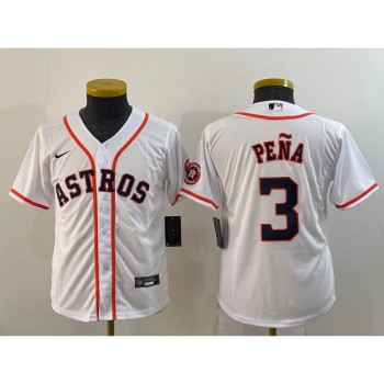 Youth Houston Astros #3 Jeremy Pena White With Patch Cool Base Stitched Jersey Youth Houston Astros #3 Jeremy Pena White With Patch Cool Base Stitched Jersey