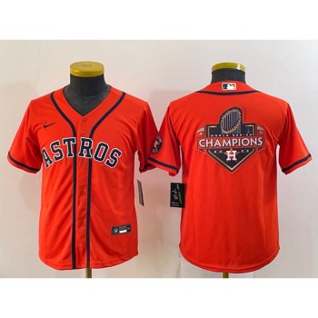 Youth Houston Astros Orange 2022 World Series Champions Team Big Logo With Patch Cool Base Stitched Jersey Youth Houston Astros Orange 2022 World Series Champions Team Big Logo With Patch Cool Base Stitched Jersey