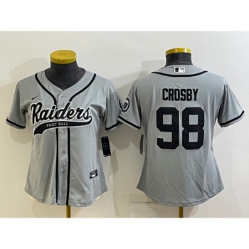 Youth Las Vegas Raiders #98 Maxx Crosby Grey With Patch Cool Base Stitched Baseball Jersey Youth Las Vegas Raiders #98 Maxx Crosby Grey With Patch Cool Base Stitched Baseball Jersey