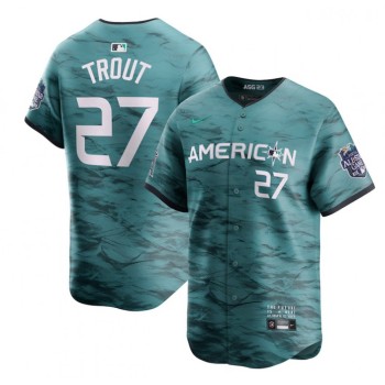 Youth Los Angeles Angels #27 Mike Trout Teal 2023 All-star Cool Base Stitched Jersey Youth Los Angeles Angels #27 Mike Trout Teal 2023 All-star Cool Base Stitched Jersey