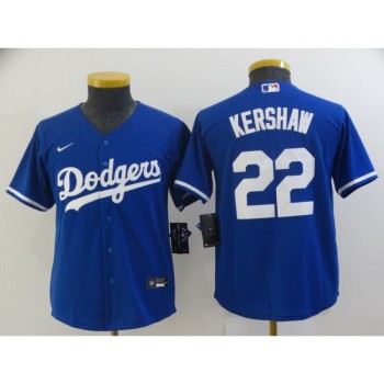 Youth Los Angeles Dodgers #22 Clayton Kershaw Blue Cool Base Stitched Jersey