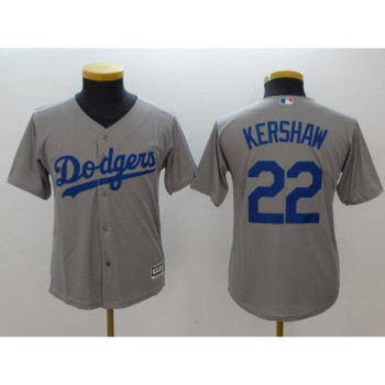 Youth Los Angeles Dodgers #22 Clayton Kershaw Gray Cool Base Stitched MLB Jersey
