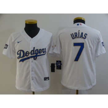 Youth Los Angeles Dodgers #7 Julio Urias White Gold Championship Cool Base Stitched Jersey Youth Los Angeles Dodgers #7 Julio Urias White Gold Championship Cool Base Stitched Jersey